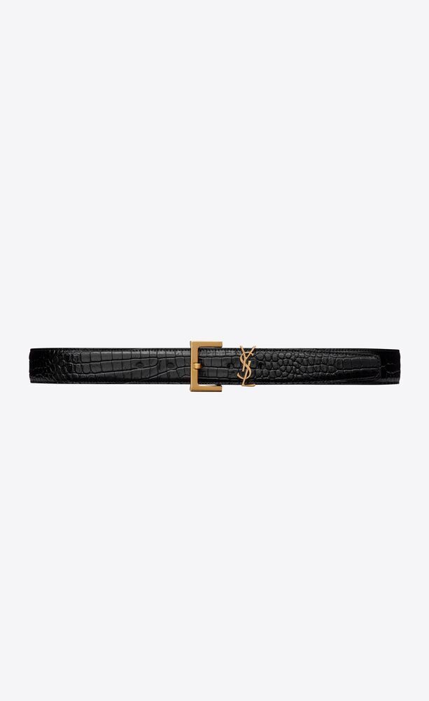 생로랑 여성 벨트 634437DND0J1000 cassandre belt with square buckle in shiny crocodile embossed leather